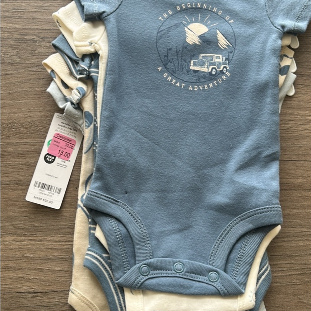 Carter's Cream and Blue Bodysuit Soft Cotton One Piece